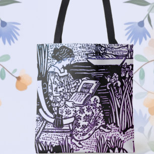 Art Nouveau Woman Reading Book Lover Tote Bag