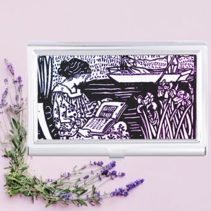 Art Nouveau Woman Reading Business Card Case