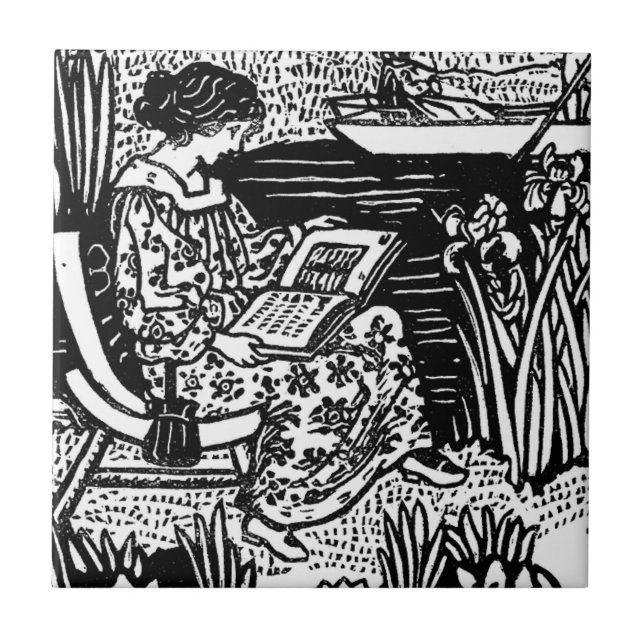 Art Nouveau Woman Reading     Ceramic Tile (Front)