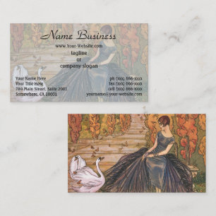 Art Nouveau Woman Swan vintage art illustration Business Card