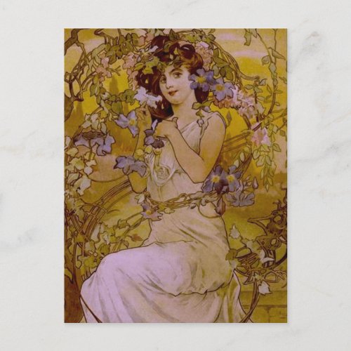 Art Nouveau Woman with Clematis Postcard