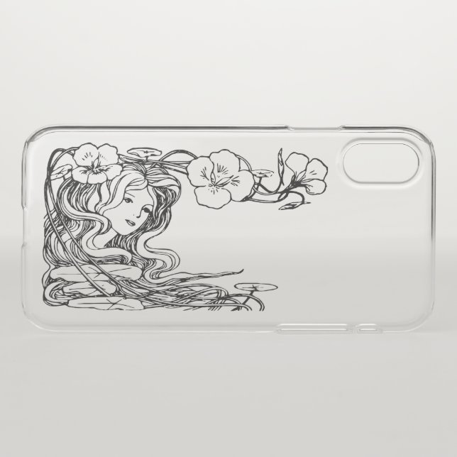 Art nouveau woman with flower black white uncommon iPhone case (Back (Horizontal))