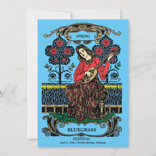 Art Nouveau Woman With Guitar Music Festival Invitation