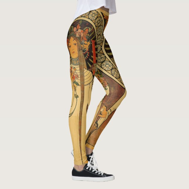 Art Nouveau Woman with Long Hair Alphonse Mucha Leggings (Right)