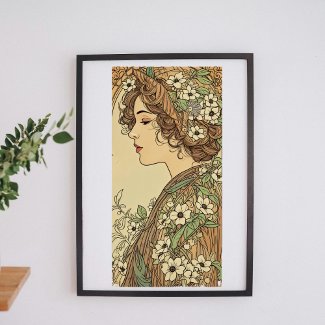 Art Nouveau woman with spring flowers
