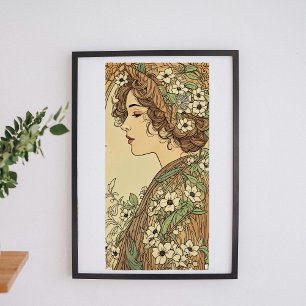 Art Nouveau woman with spring flowers Poster