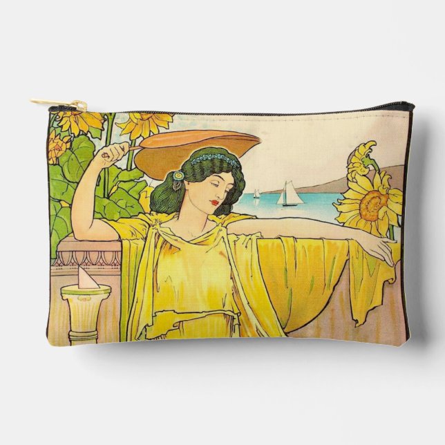 Art Nouveau Woman with Sunflowers  Accessory Pouch (Front)