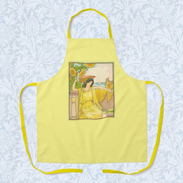 Art Nouveau Woman with Sunflowers      Apron (Creator Uploaded)
