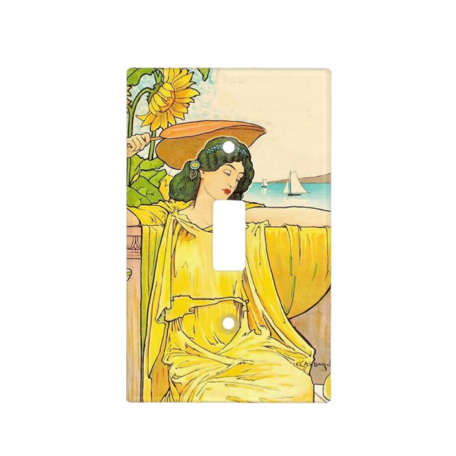 Art Nouveau Woman with Sunflowers   Light Switch Cover (Front)