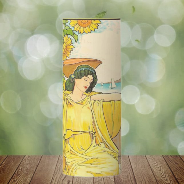 Art Nouveau Woman with Sunflowers    Pillar Candle (Creator Uploaded)