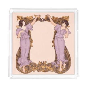 Art Nouveau Women Floral Frame Vintage Decorative  Acrylic Tray