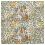 Art Nouveau Women &amp; Floral Pattern by Mucha Fabric