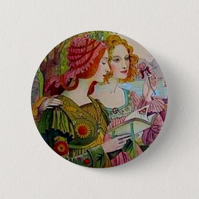 Art Nouveau Women with Book Button (Front)