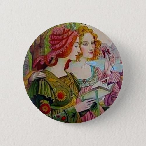 Art Nouveau Women with Book Button