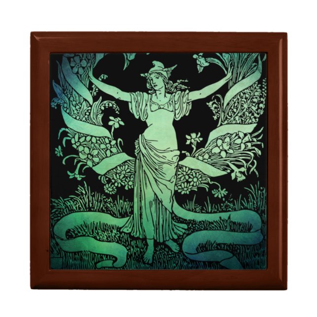 Art Nouveau Wooden Jewelry Keepsake Box (Front)