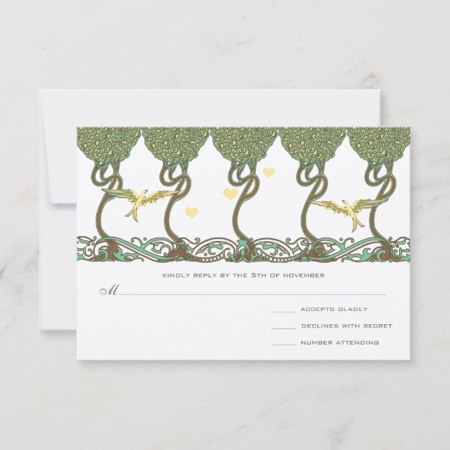 Art Nouveau Woodland Vintage Bird Wedding Invites (Front)