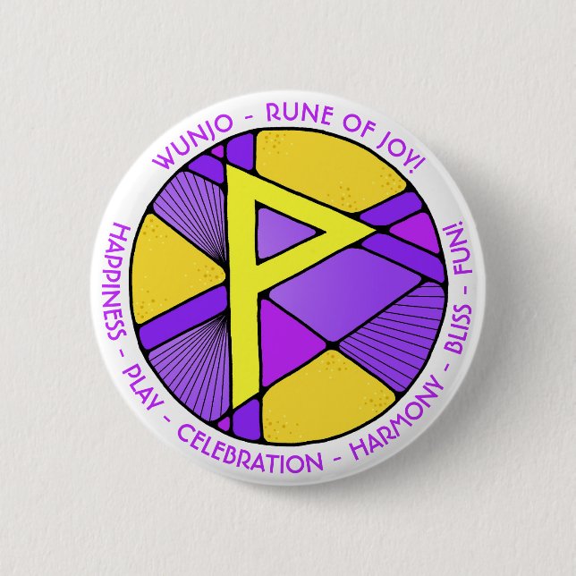 Art Nouveau Wunjo Rune Button- JOY! Button (Front)