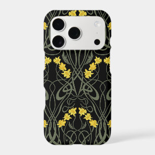 Art Nouveau Yellow Daffodils and Stems Black iPhone 17 Pro Case