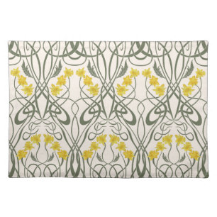 Art Nouveau Yellow Daffodils and Stems Cream Cloth Placemat