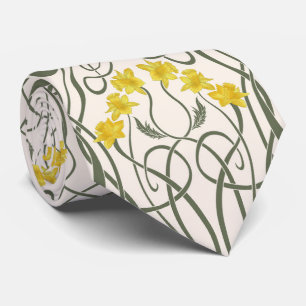 Art Nouveau Yellow Daffodils and Stems Cream Neck Tie