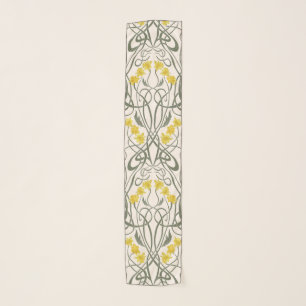 Art Nouveau Yellow Daffodils and Stems Cream Scarf