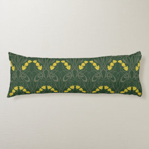 Art Nouveau Yellow Daffodils and Stems Green Body Pillow