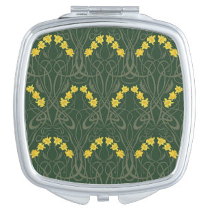 Art Nouveau Yellow Daffodils and Stems Green Compact Mirror