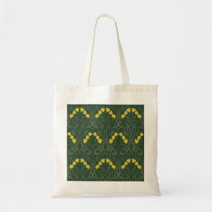 Art Nouveau Yellow Daffodils and Stems Green Tote Bag