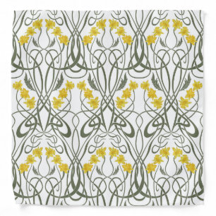 Art Nouveau Yellow Daffodils and Stems White Bandana