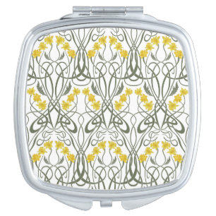 Art Nouveau Yellow Daffodils and Stems White Compact Mirror