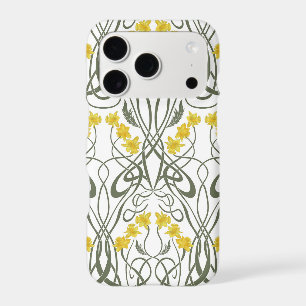 Art Nouveau Yellow Daffodils and Stems White iPhone 17 Pro Case