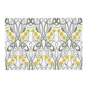 Art Nouveau Yellow Daffodils and Stems White Placemat