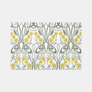 Art Nouveau Yellow Daffodils and Stems White Rug