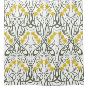 Art Nouveau Yellow Daffodils and Stems White Shower Curtain