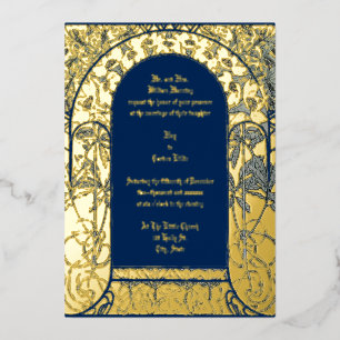 Art Nouveau Yellow Floral Border by Alphonse Mucha Foil Invitation