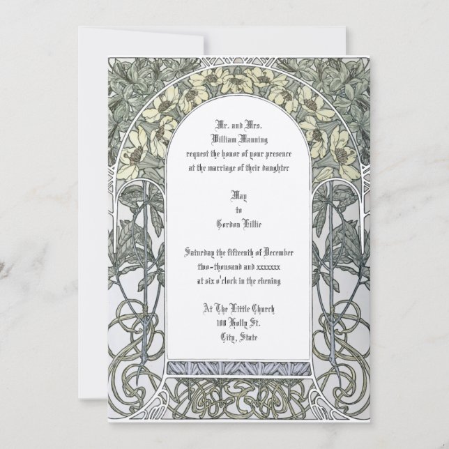 Art Nouveau Yellow Floral Border by Alphonse Mucha Invitation (Front)