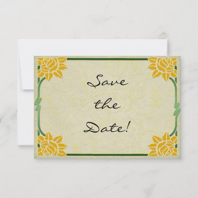 Art Nouveau Yellow Flowers Wedding Save the Date (Front)
