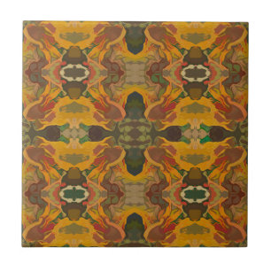 Art Nouveau Yellow Gold Green Vintage Pattern Ceramic Tile