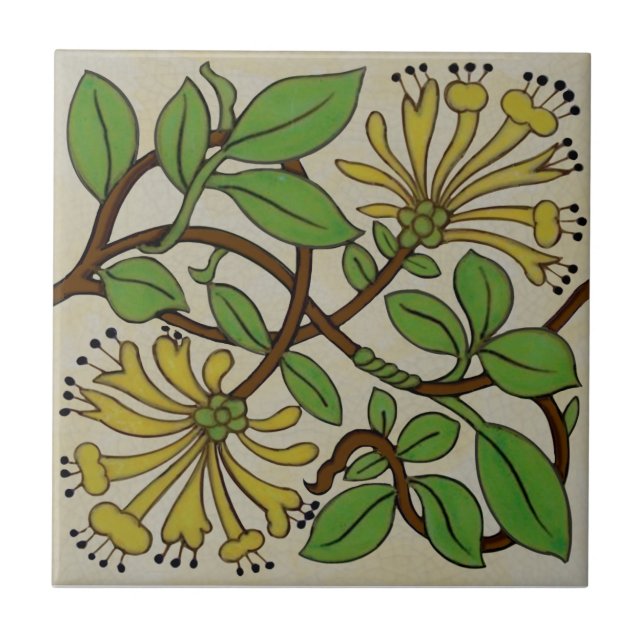 Art Nouveau Yellow Honeysuckle Art Antique Repro Ceramic Tile (Front)