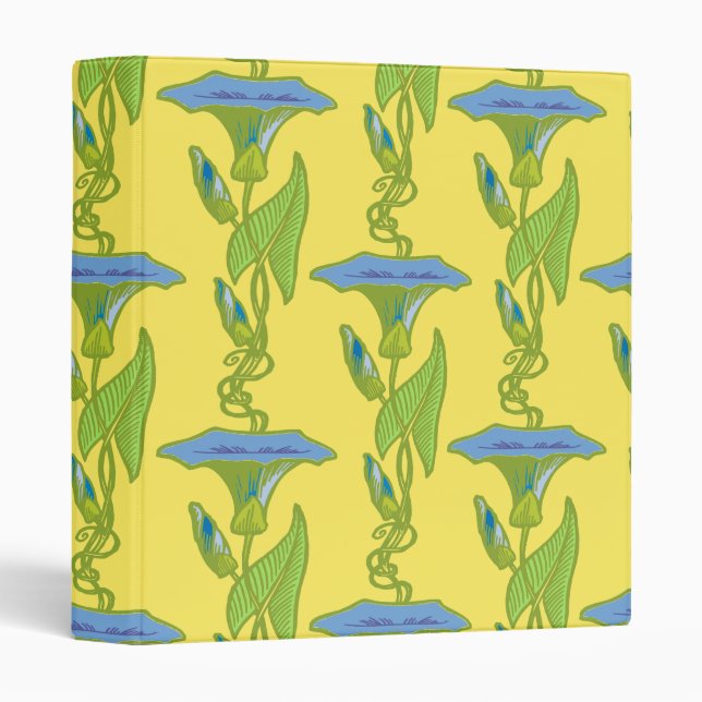Art Nouveau yellow Ipomoea floral wallpaper damask 3 Ring Binder (Front/Spine)
