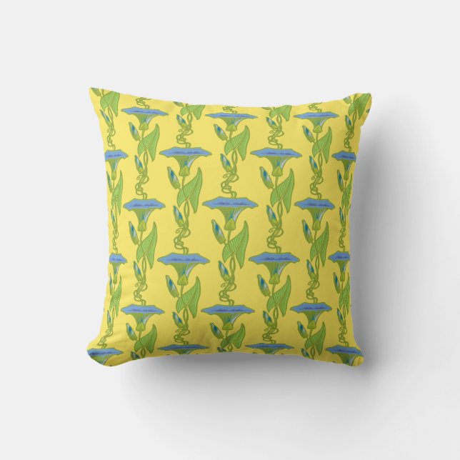 Art Nouveau yellow Ipomoea floral wallpaper damask Throw Pillow (Front)