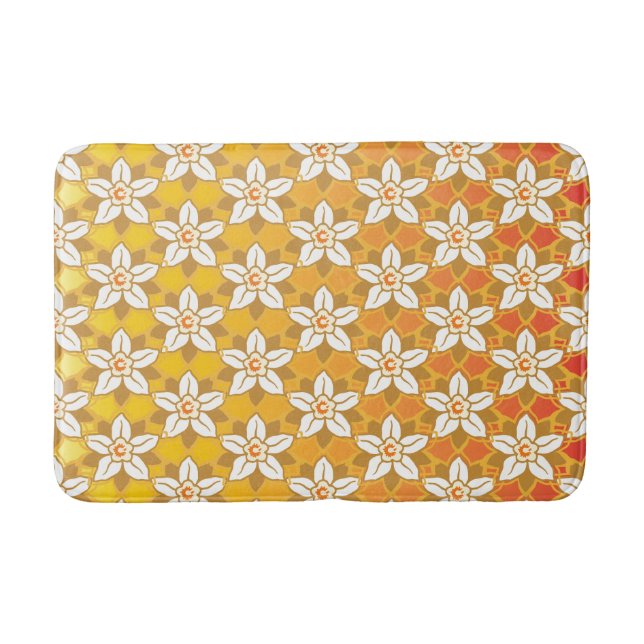 Art Nouveau yellow Jonquil floral wallpaper damask Bathroom Mat (Front)