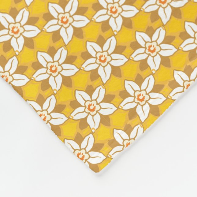 Art Nouveau yellow Jonquil floral wallpaper damask Fleece Blanket (Corner)