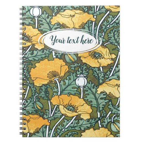 Art Nouveau Yellow Poppy Your Text Notebook