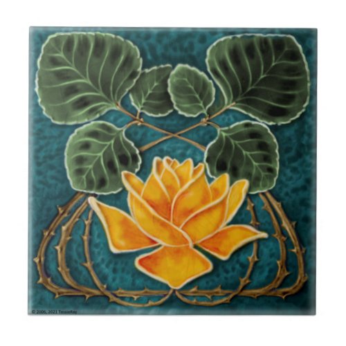 Art Nouveau Yellow Rose Jugendstil Repro c1900 Ceramic Tile