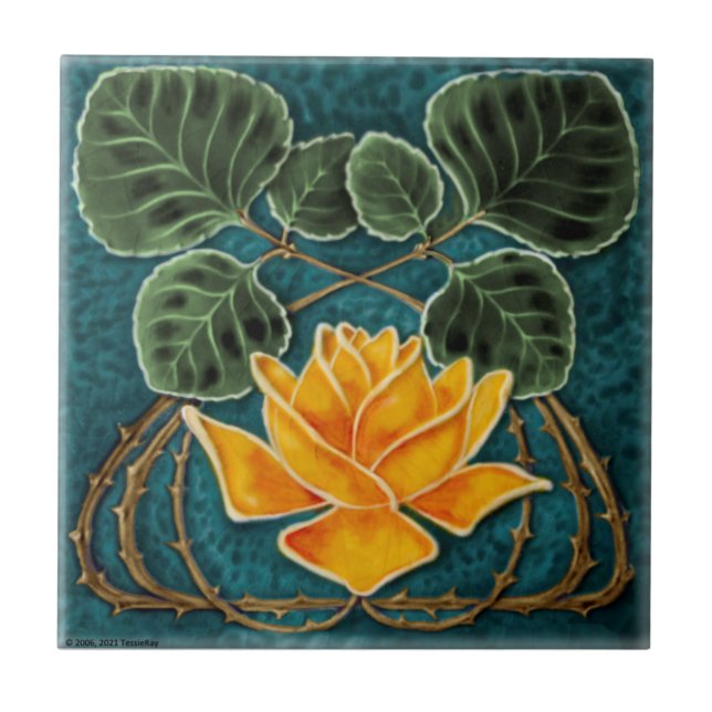 Art Nouveau Yellow Rose Jugendstil Repro c1900 Ceramic Tile (Front)