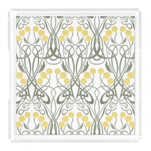 Art Nouveau Yellow Roses and Sinuous Stems Acrylic Tray