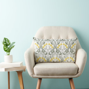 Art Nouveau Yellow Roses and Sinuous Stems Lumbar Pillow