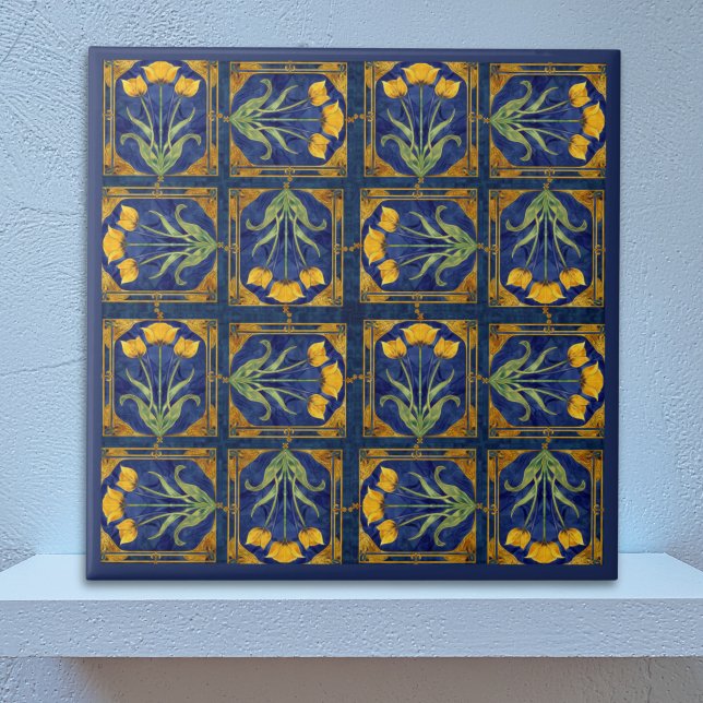 Art Nouveau Yellow Tulip n Royal Blue Tile Pattern (Creator Uploaded)