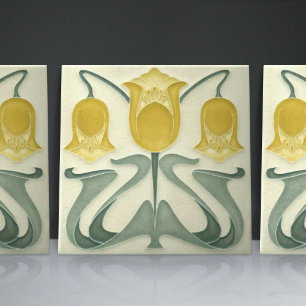 Art Nouveau Yellow Tulips Home Wall Decor Ceramic Tile